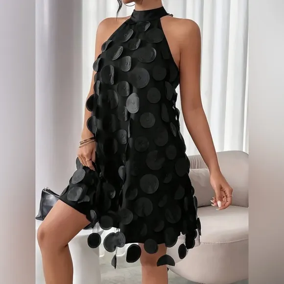 Halter Neck Dress, Elegant Sleeveless Trapeze Dress