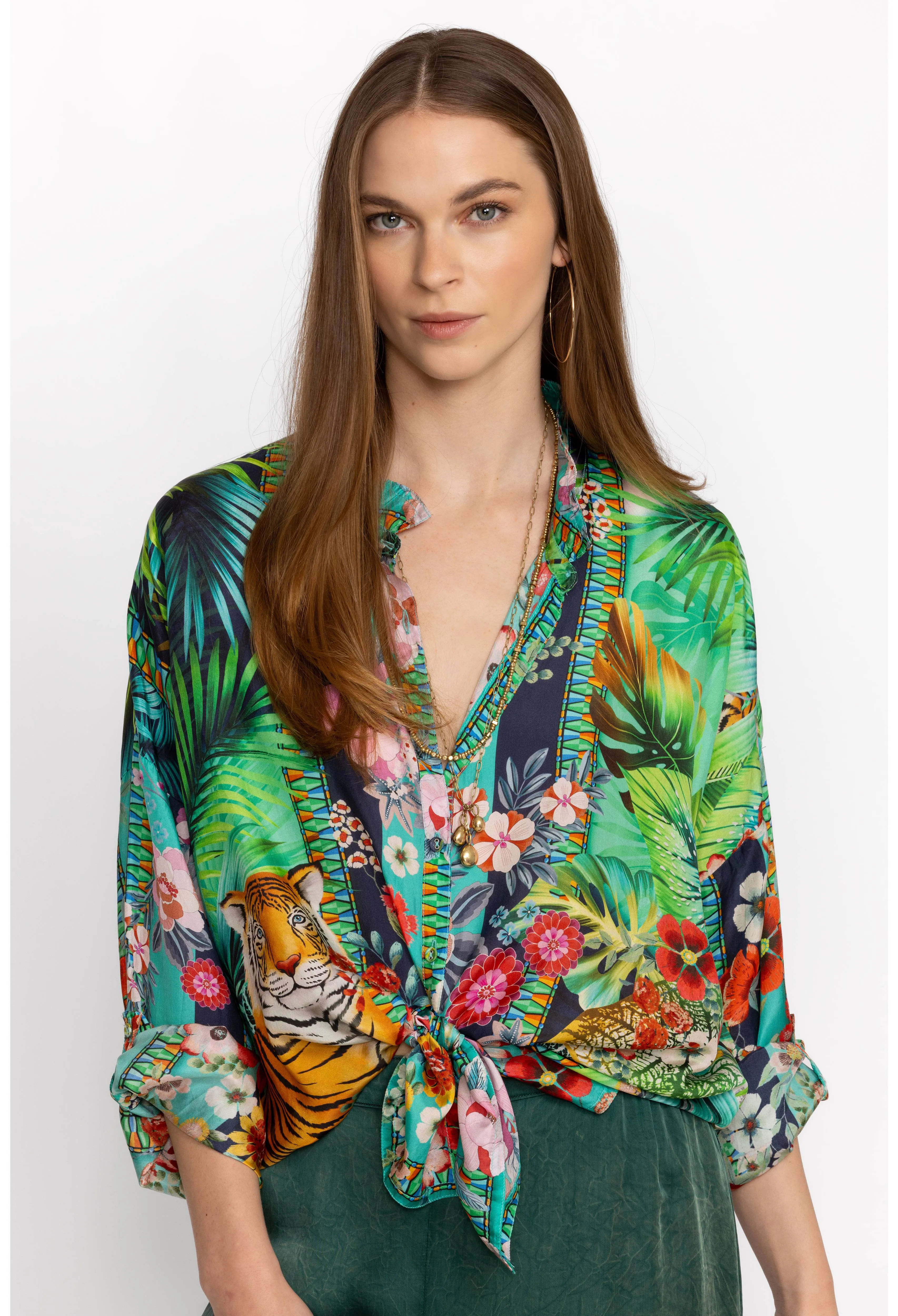 Johnny Was Tigres Et Fleurs Seline Button Down