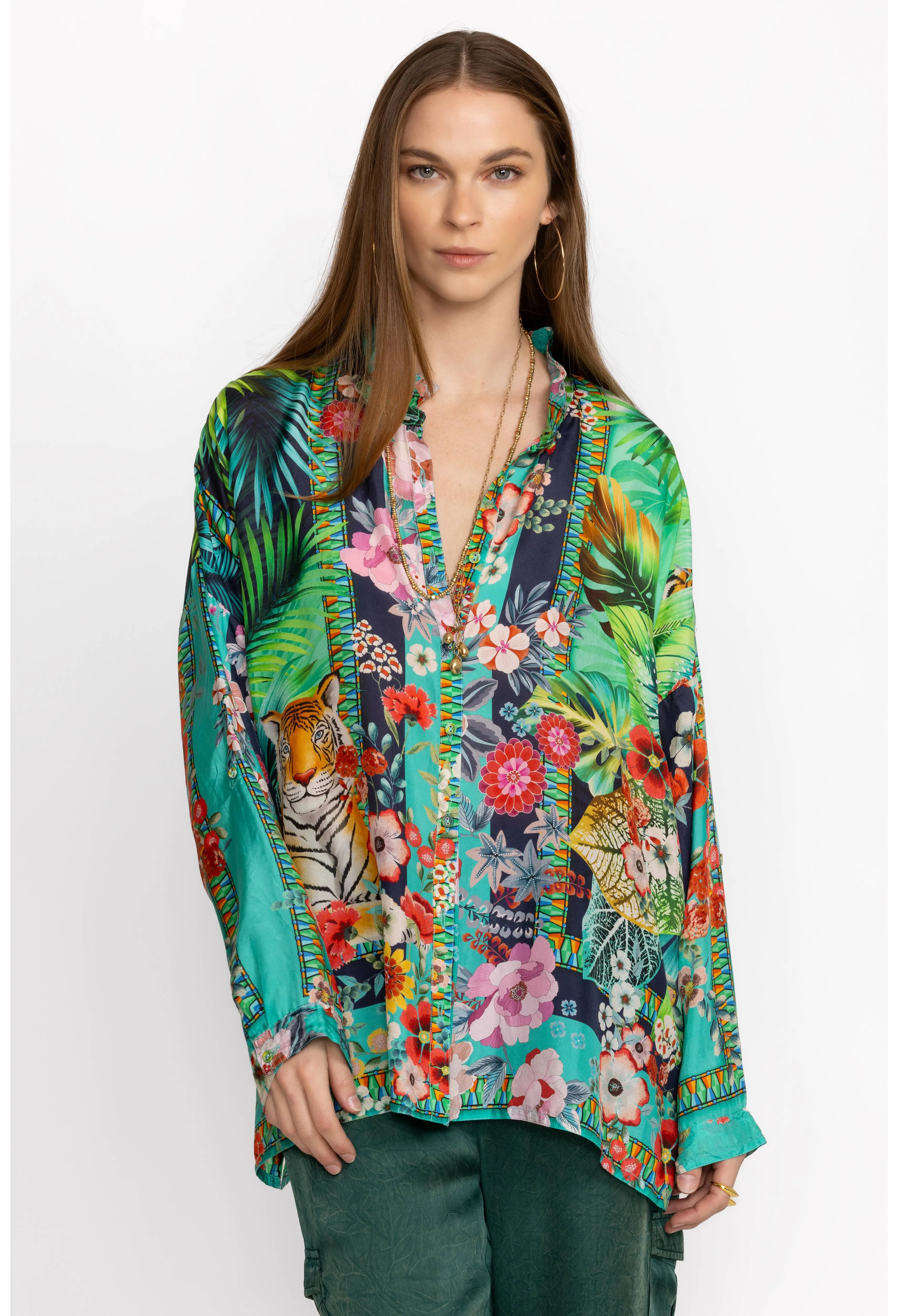 Johnny Was Tigres Et Fleurs Seline Button Down