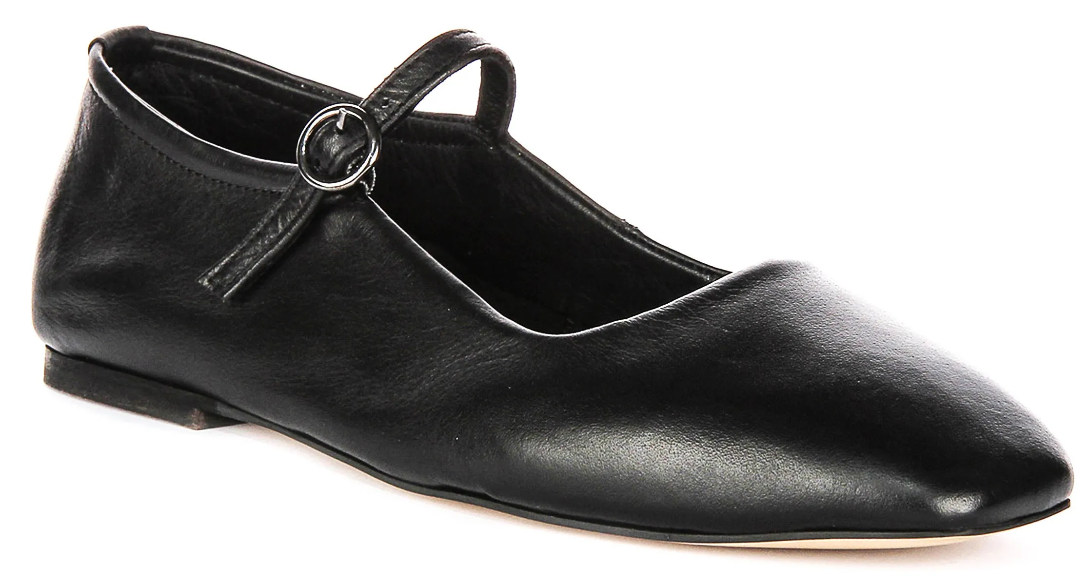 Justinreess England Kiera Square Toe Mary Jane In Black Leather