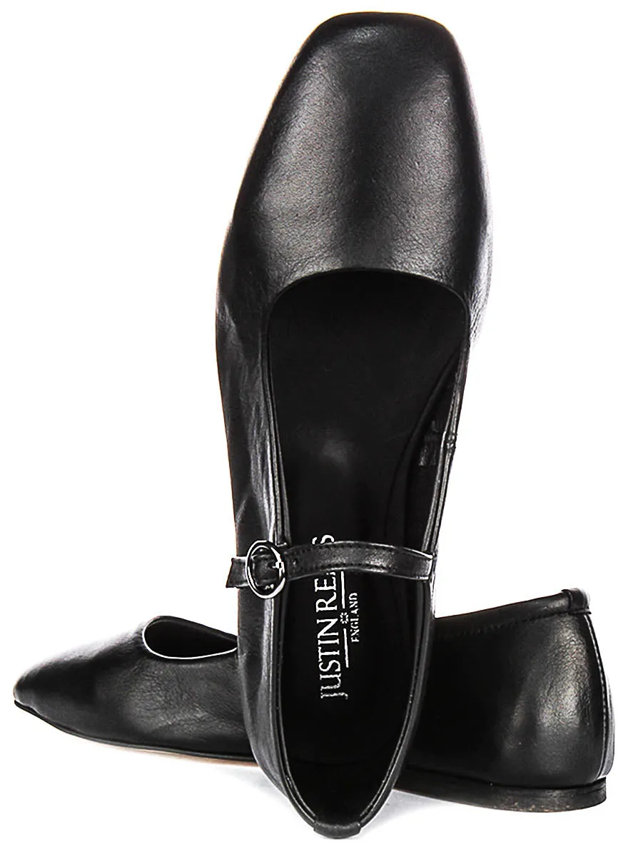 Justinreess England Kiera Square Toe Mary Jane In Black Leather