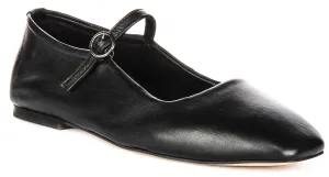Justinreess England Kiera Square Toe Mary Jane In Black Leather