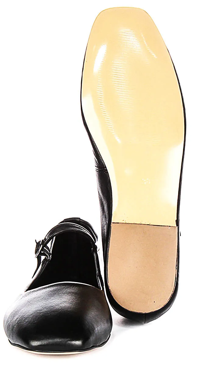 Justinreess England Kiera Square Toe Mary Jane In Black Leather