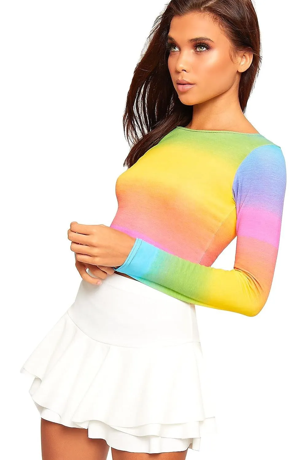 Long Sleeve Printed Crop Top