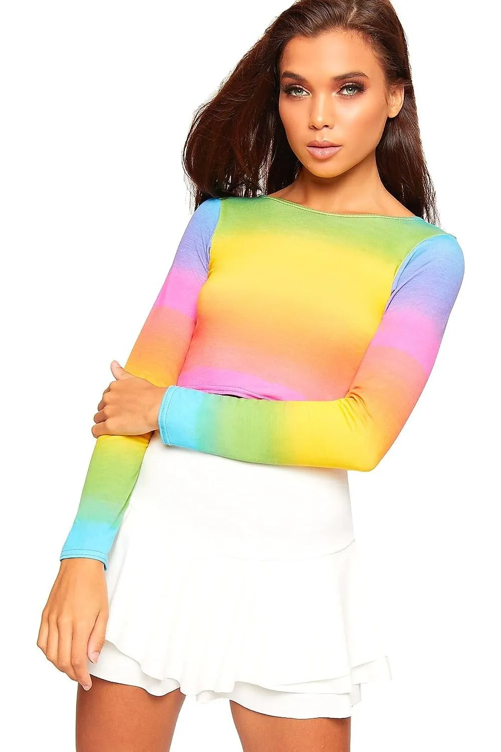Long Sleeve Printed Crop Top