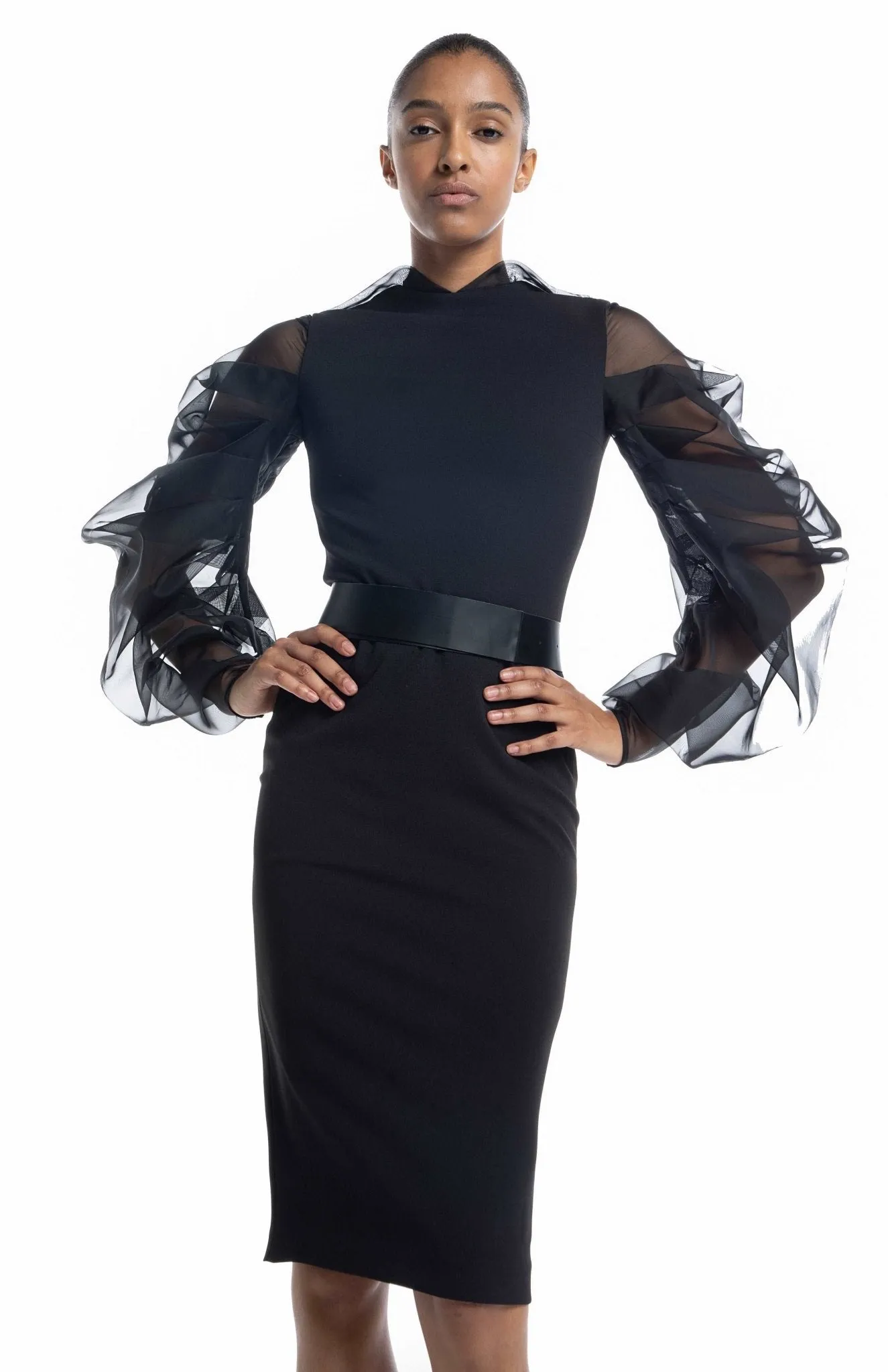 Melteme | Classic With A Twist: Draped Sleeve Cocktail Dress