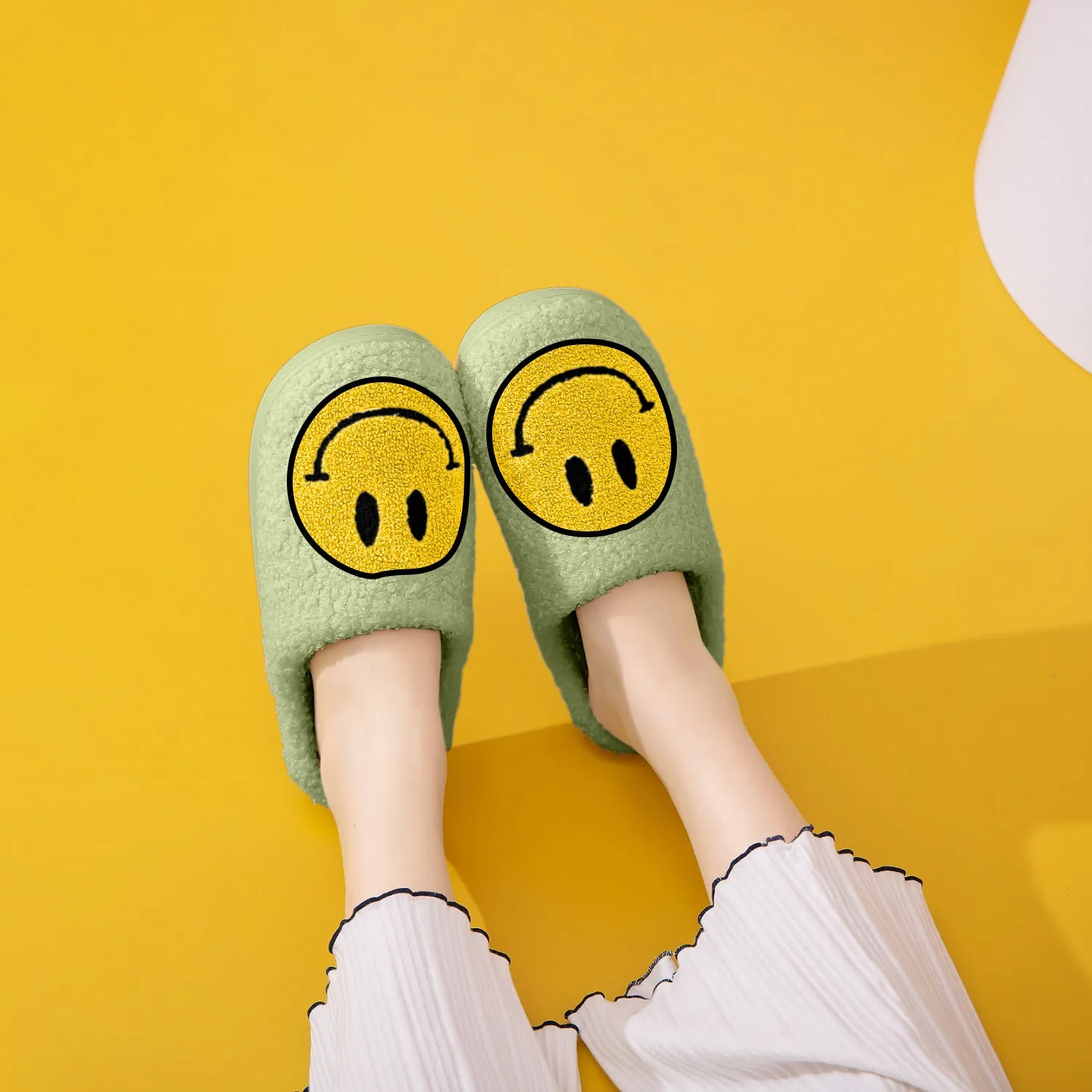 Mint Yellow Non Slip Smiley Face Slippers