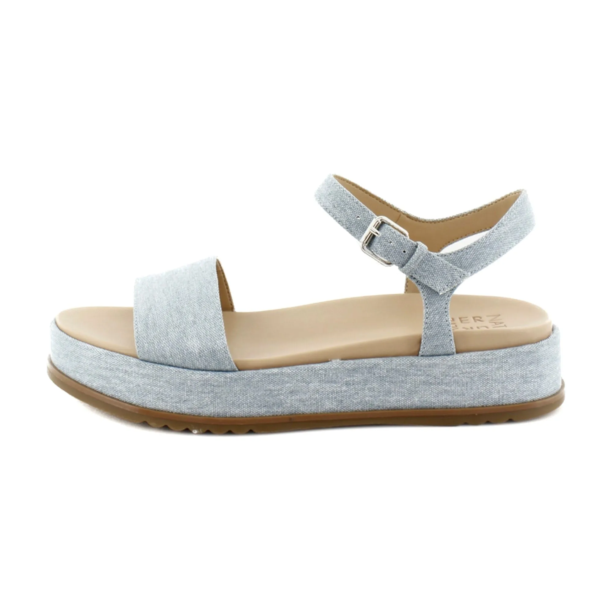 Naturalizer Womens Zane Ankle Strap Platform Casual Sandal Light Blue Denim Fabric 10 M