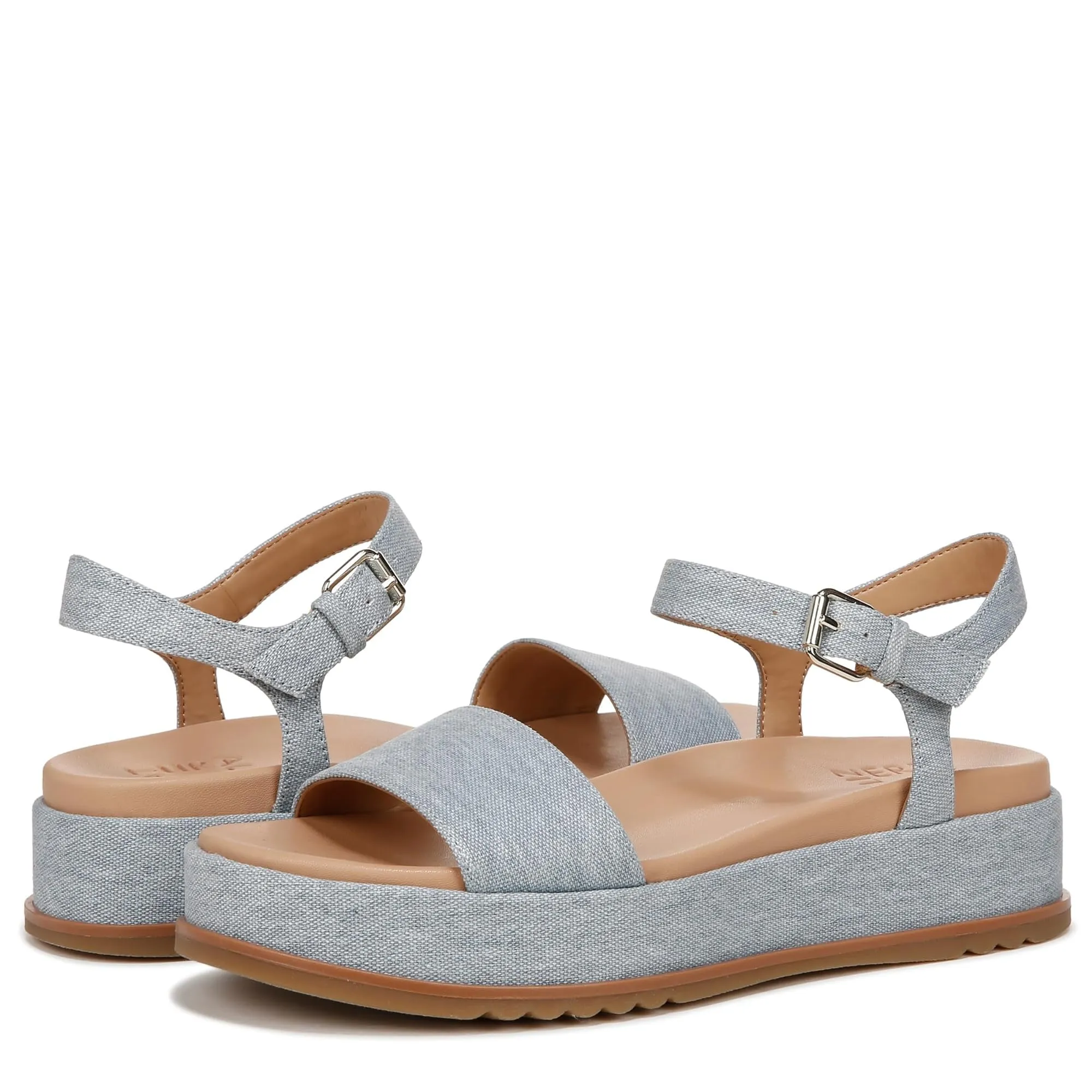 Naturalizer Womens Zane Ankle Strap Platform Casual Sandal Light Blue Denim Fabric 10 M