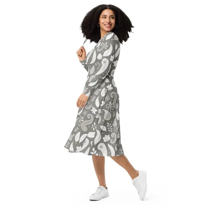 Pocket Perfect Paisley Midi Dress for All Day Comfort