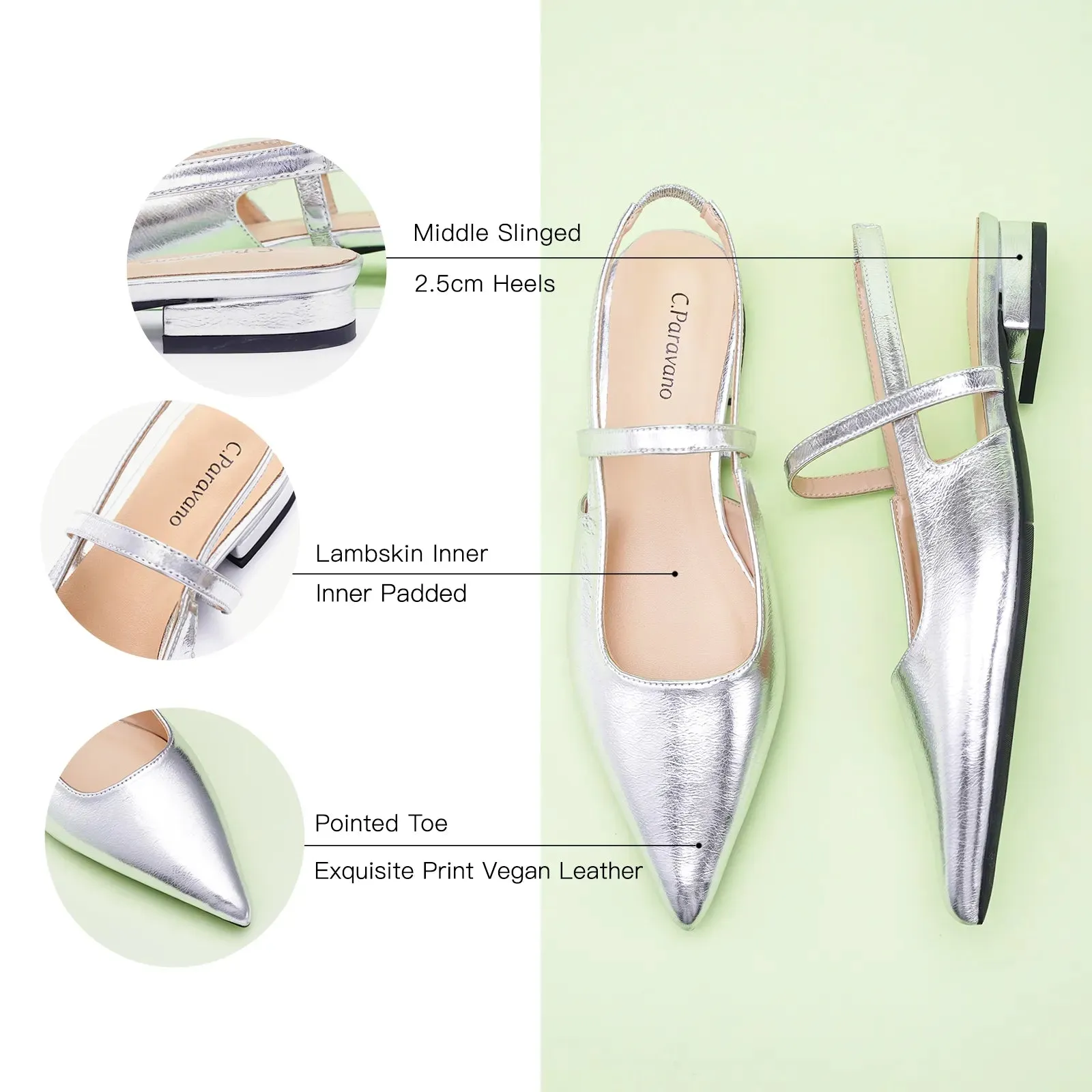 Pointed Toe Slingback Flats (Freya)