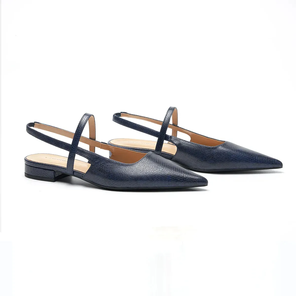 Pointed Toe Snakeskin Slingback Flats (Freya)