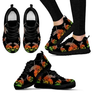 Red and Green Lotus Dragonfly Sneakers.