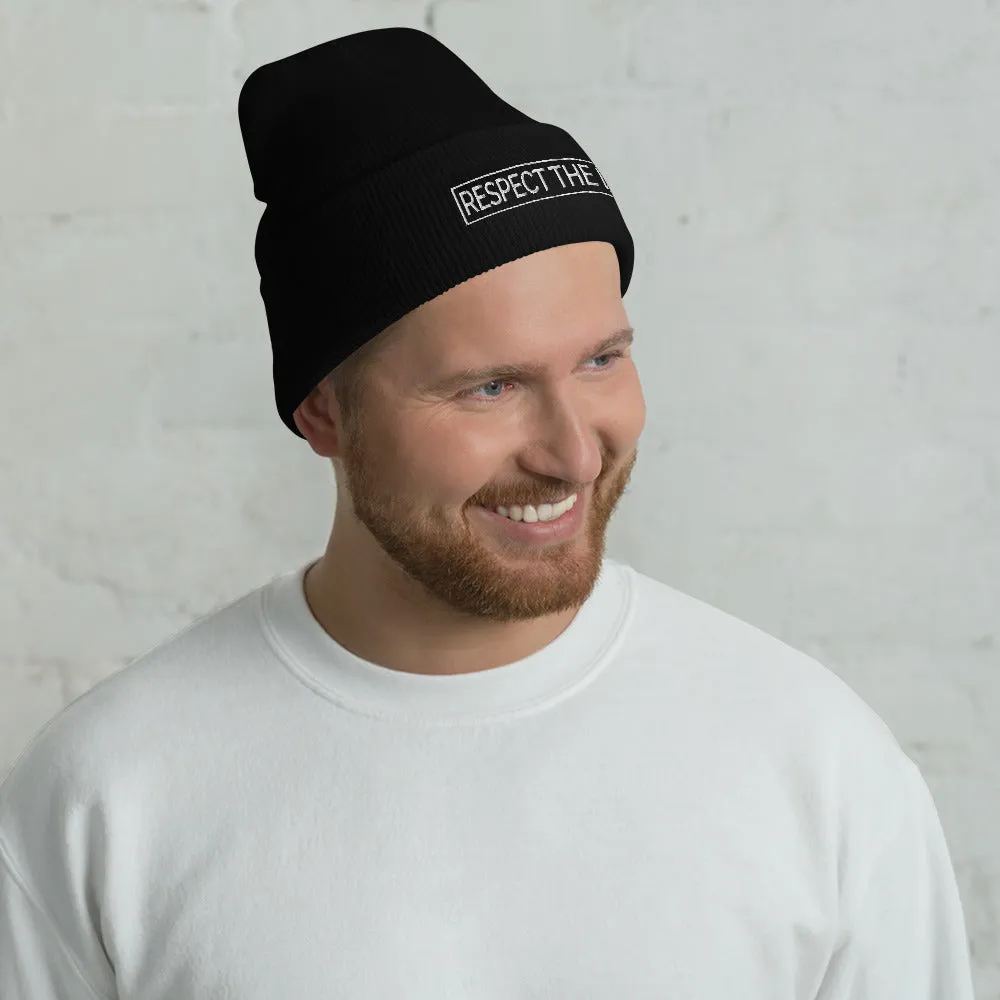 Respect The DJ White Logo Cuffed Beanie