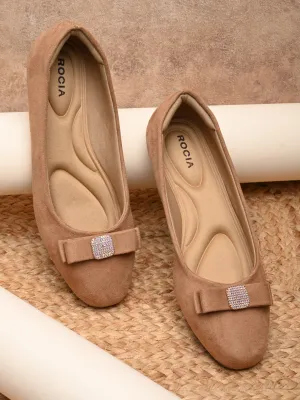 Rocia By Regal Beige Women Suede Bow Ballerinas