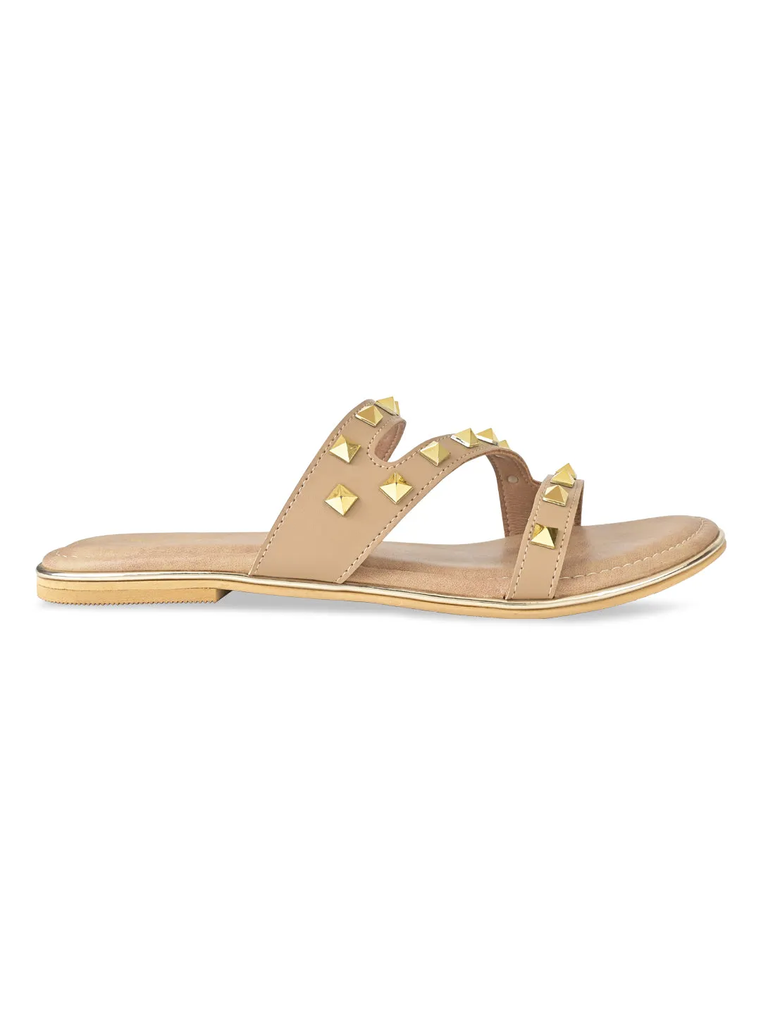Rocia By Regal Beige Women Zig Zag Studded Flats