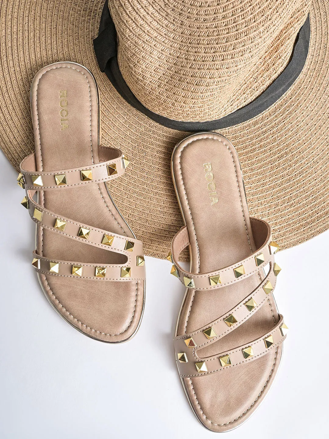 Rocia By Regal Beige Women Zig Zag Studded Flats