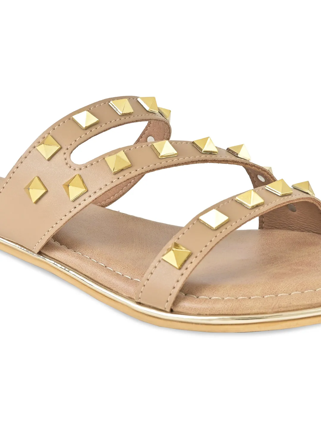 Rocia By Regal Beige Women Zig Zag Studded Flats