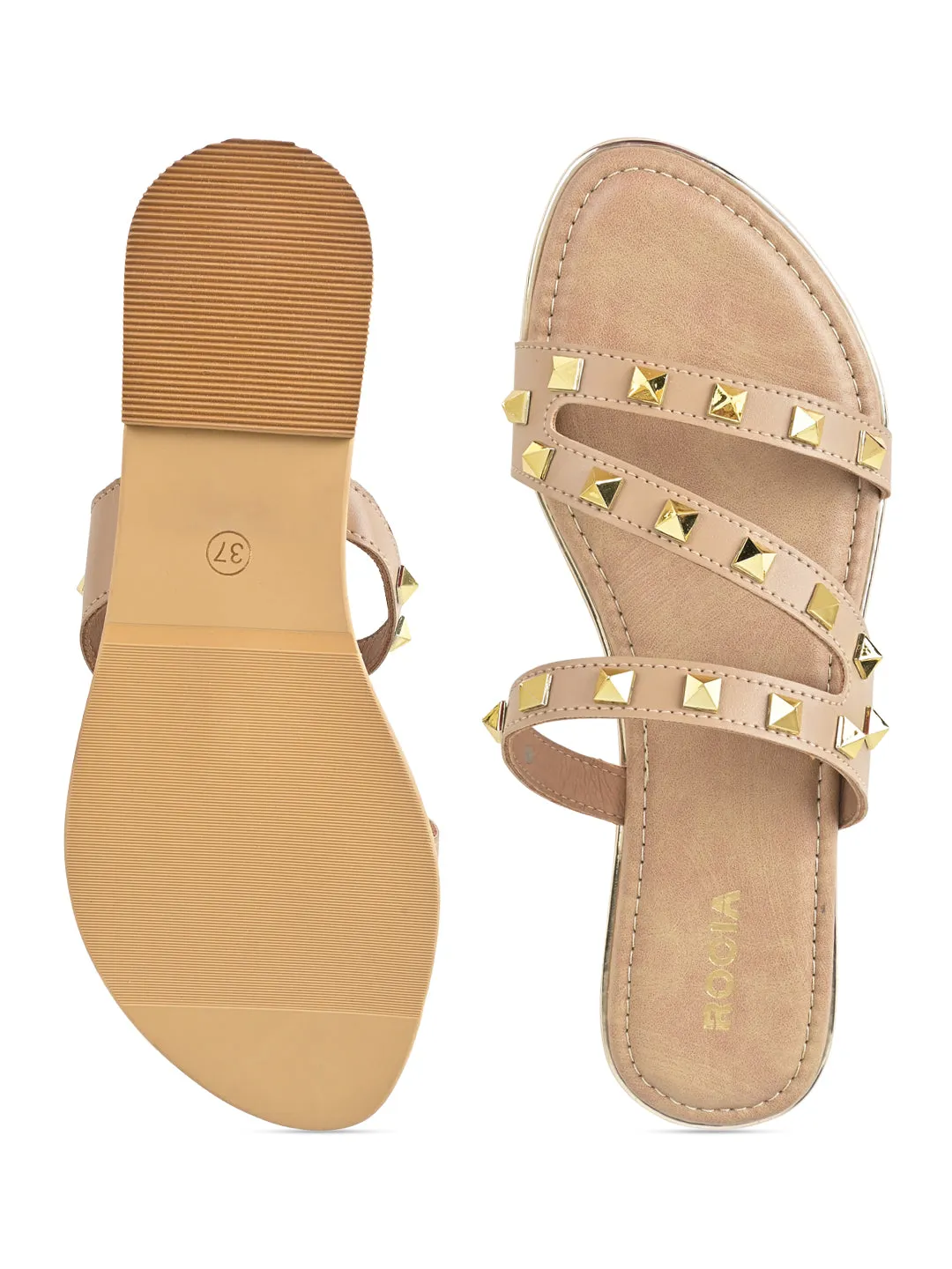 Rocia By Regal Beige Women Zig Zag Studded Flats