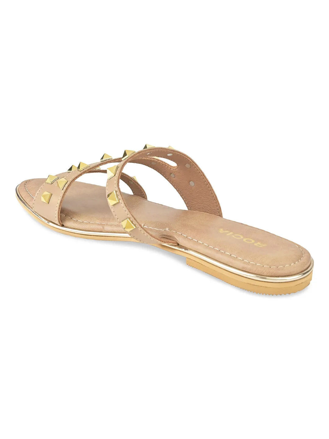 Rocia By Regal Beige Women Zig Zag Studded Flats