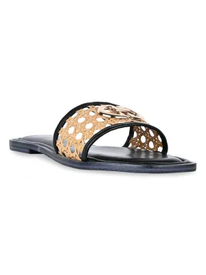Rocia By Regal Black Women Cane Buckled Sliders