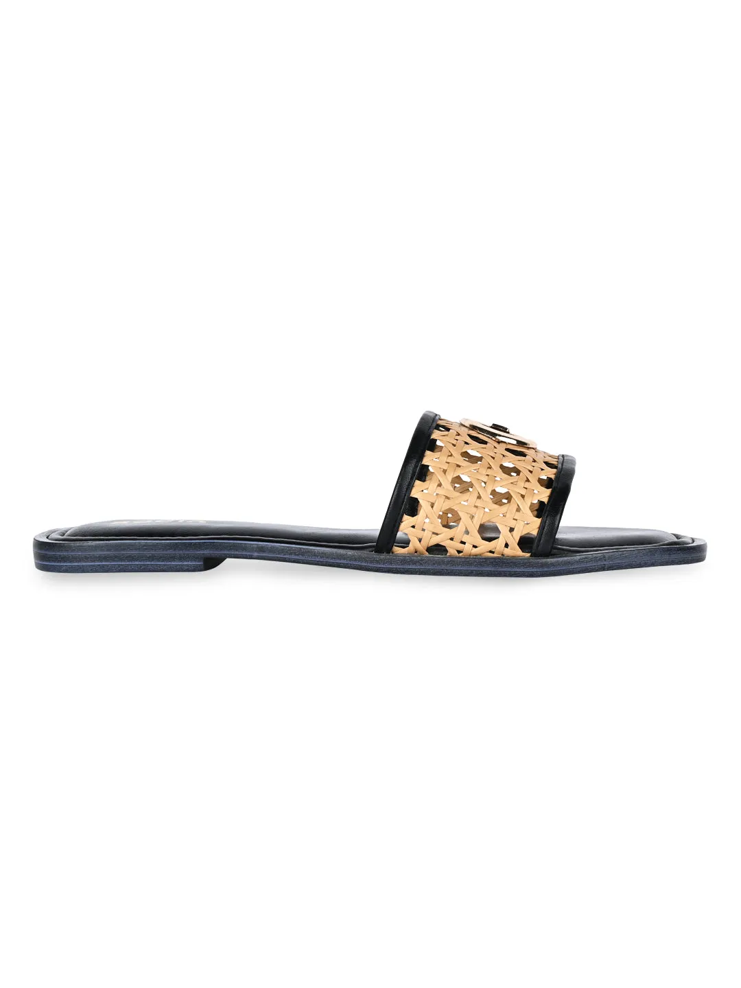 Rocia By Regal Black Women Cane Buckled Sliders