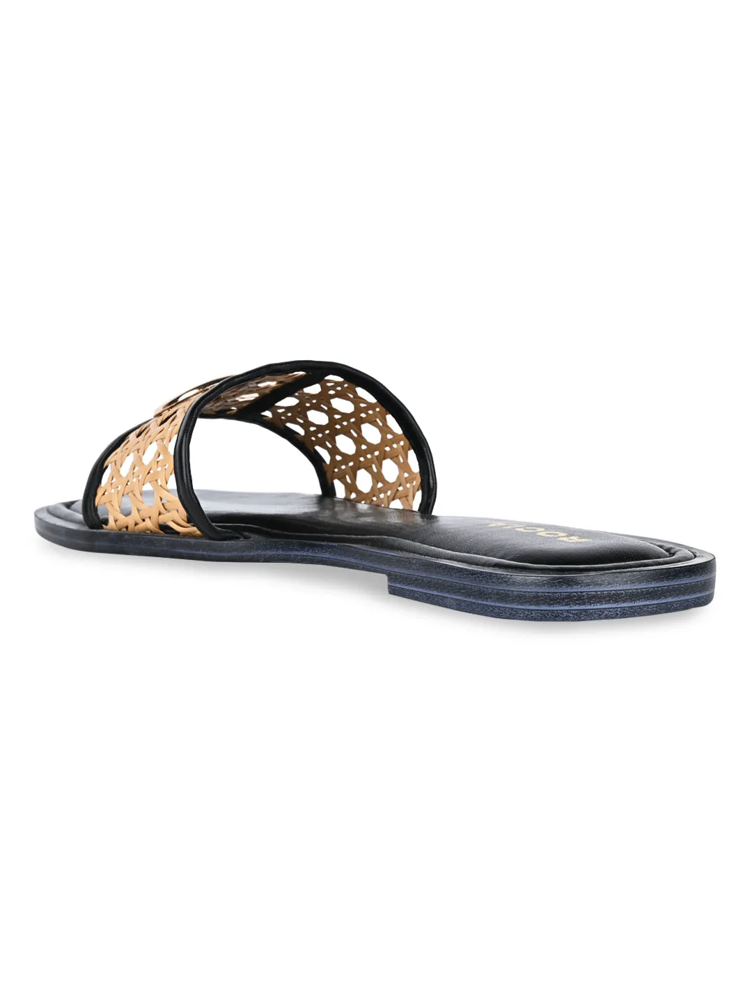 Rocia By Regal Black Women Cane Buckled Sliders