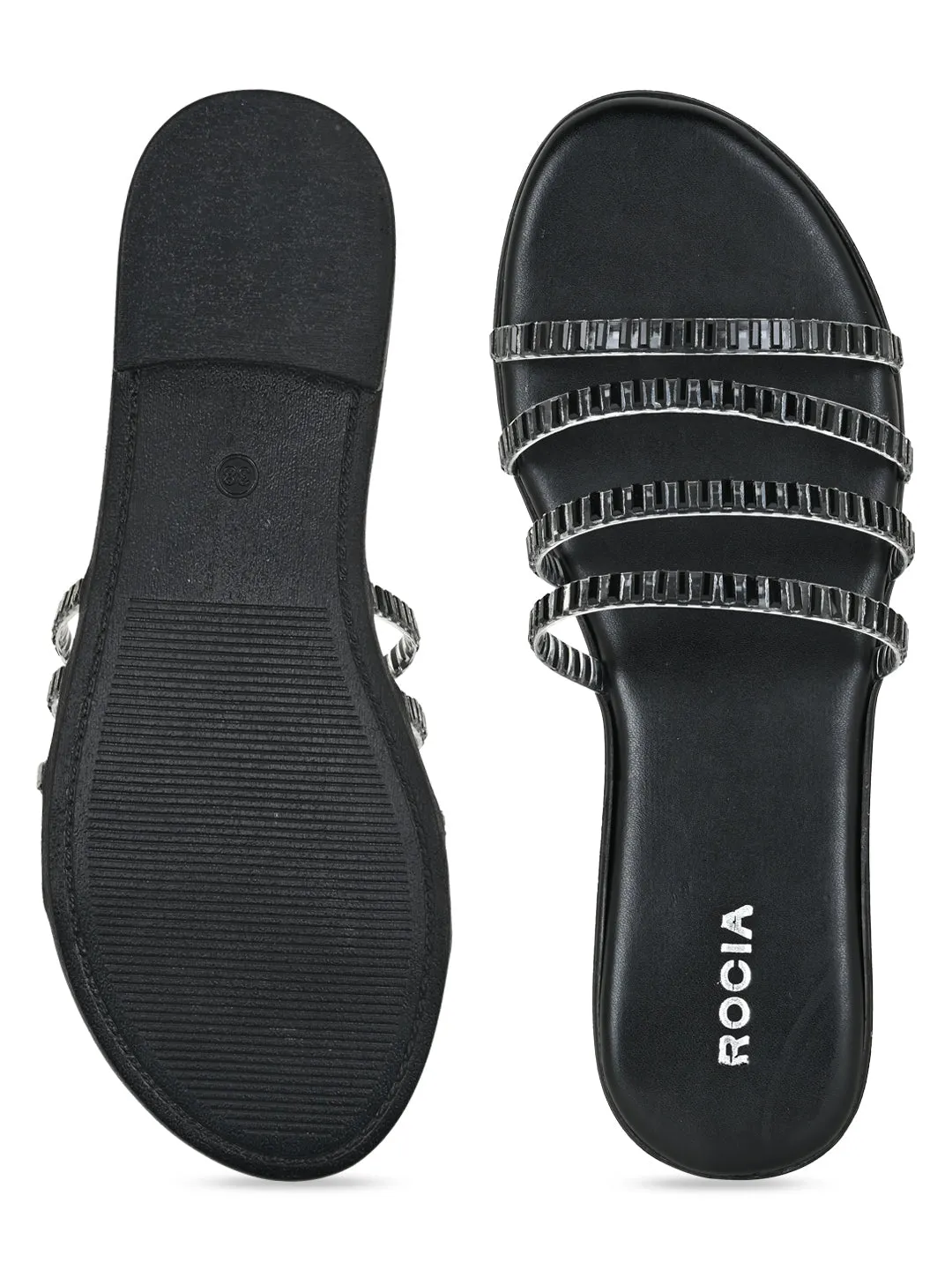 Rocia By Regal Black Women Casual Strappy Studded Flats