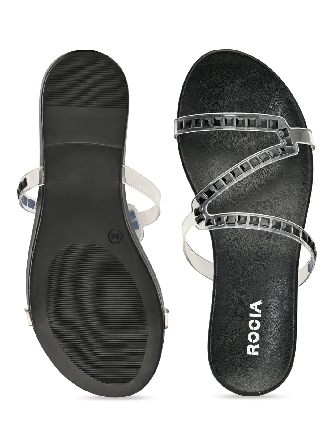 Rocia By Regal Black Women Vinyl Diamante Flats