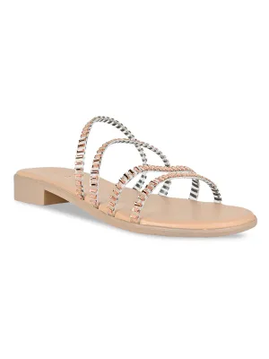 Rocia By Regal Rose Gold Women Casual Strappy Studded Flats
