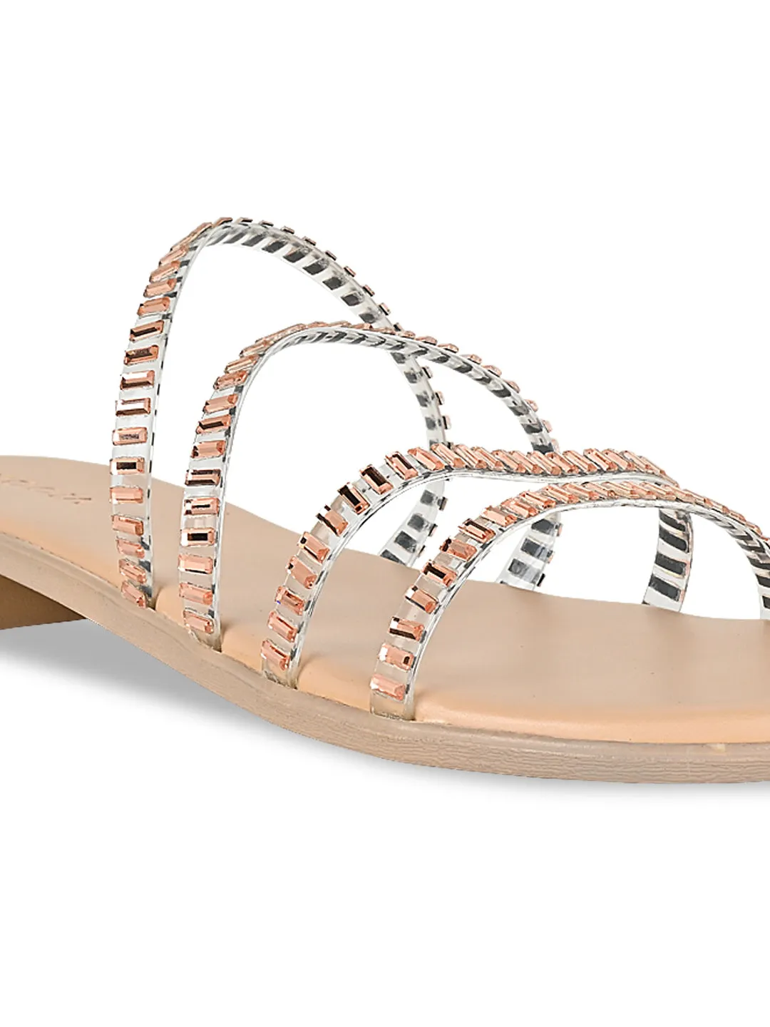 Rocia By Regal Rose Gold Women Casual Strappy Studded Flats