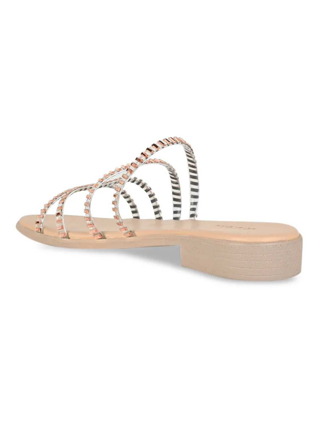 Rocia By Regal Rose Gold Women Casual Strappy Studded Flats