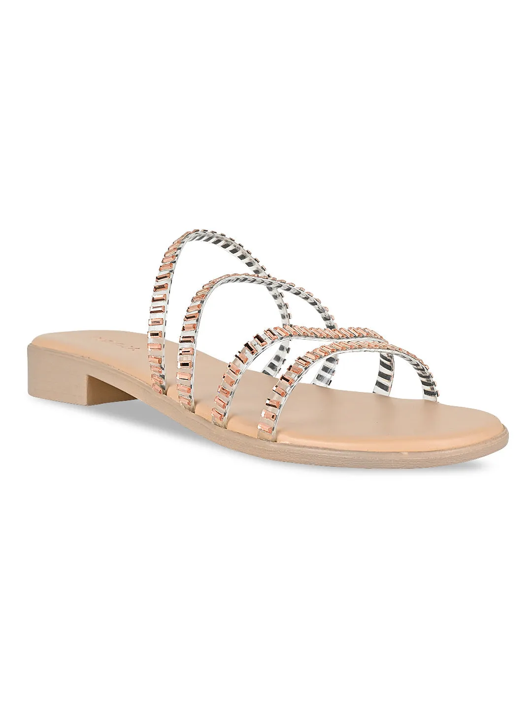 Rocia By Regal Rose Gold Women Casual Strappy Studded Flats