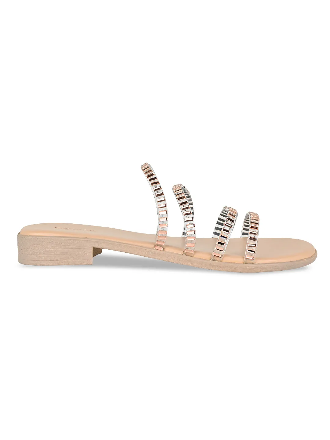 Rocia By Regal Rose Gold Women Casual Strappy Studded Flats