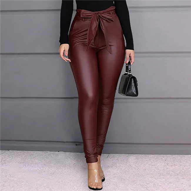 Sienna High-Waist Faux Leather Tie-Front Skinny Pants