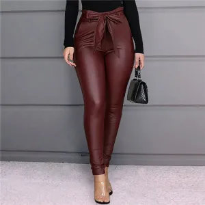 Sienna High-Waist Faux Leather Tie-Front Skinny Pants
