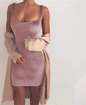 Sleeveless Backless Strap Velvet Dress Women Casual Mini Wrap Bodycon Dress Ladies Satin Slip Short Dresses Wine Red Pink