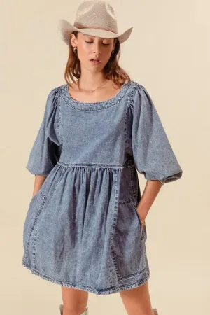 SO ME Washed and Distressed Mini Denim Dress