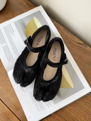 Split-Toe Furry Mary Jane Shoes