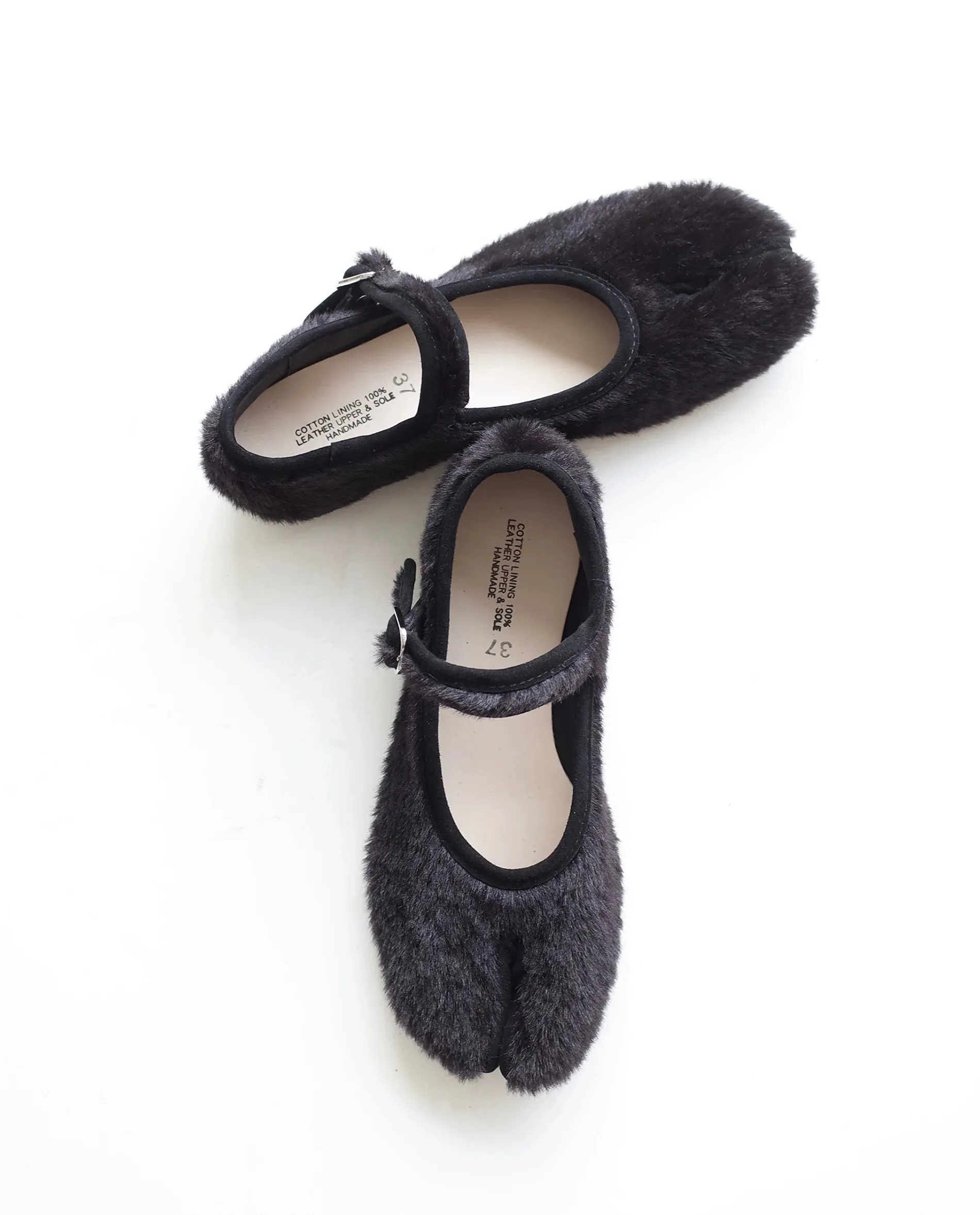 Split-Toe Furry Mary Jane Shoes