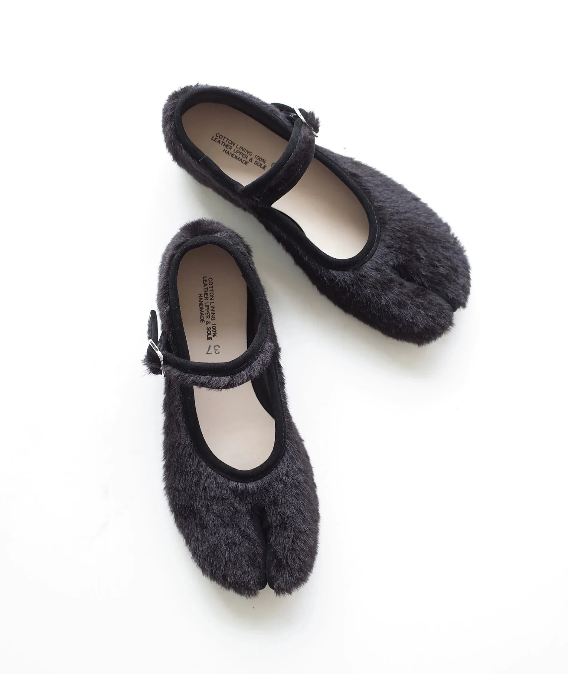 Split-Toe Furry Mary Jane Shoes