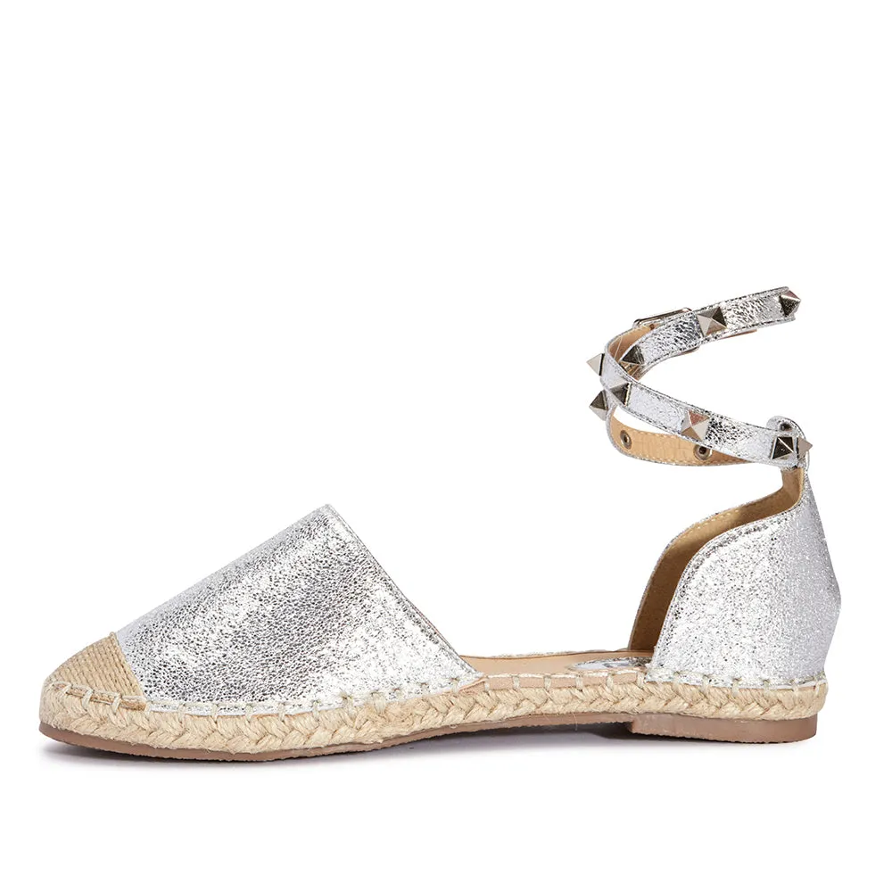 Studded ankle strap flat