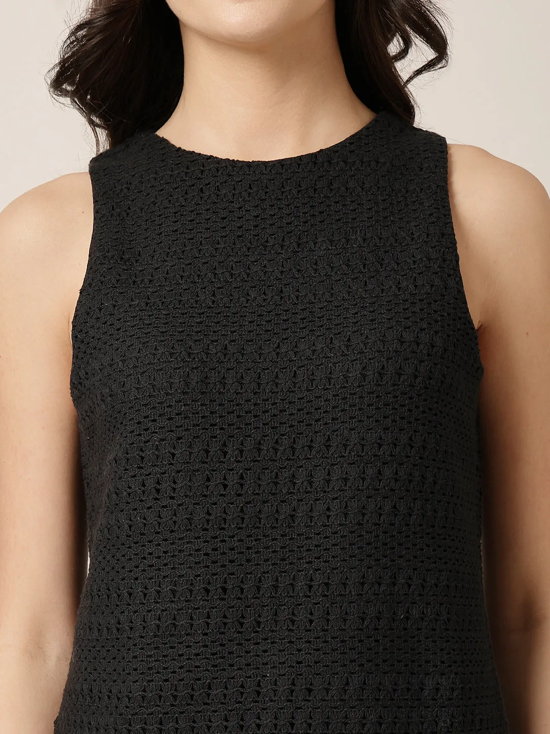Style Quotient Women Black Solid Self Design Top