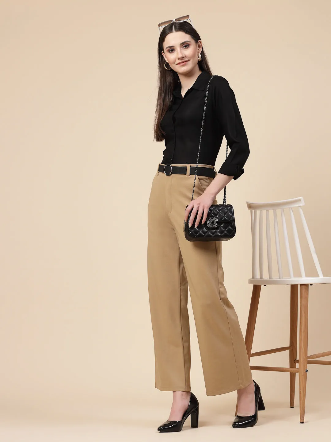 Style Quotient Women Solid Black Rayon Regular Shirt