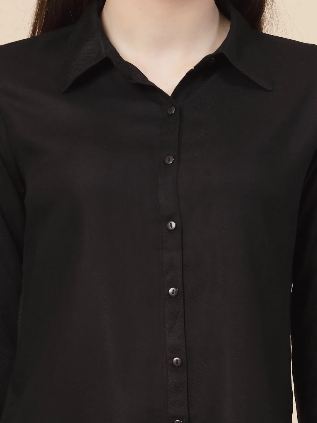 Style Quotient Women Solid Black Rayon Regular Shirt
