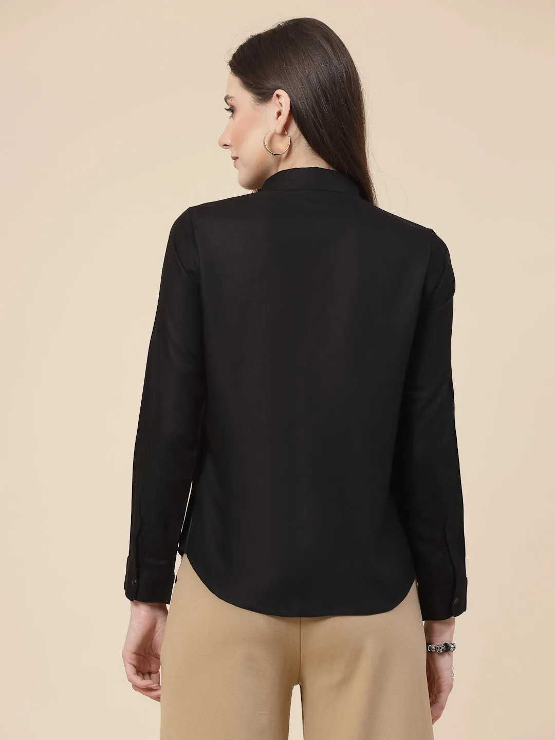 Style Quotient Women Solid Black Rayon Regular Shirt