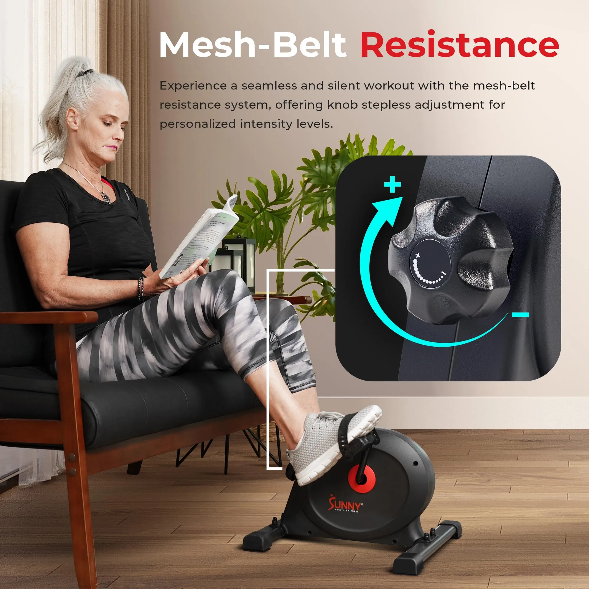 Sunny Health & Fitness Under Desk Smart Mini Pedal Exerciser, Dual Function Exercise Cycle Bike with Low Profile Design - SF-B023005DGY