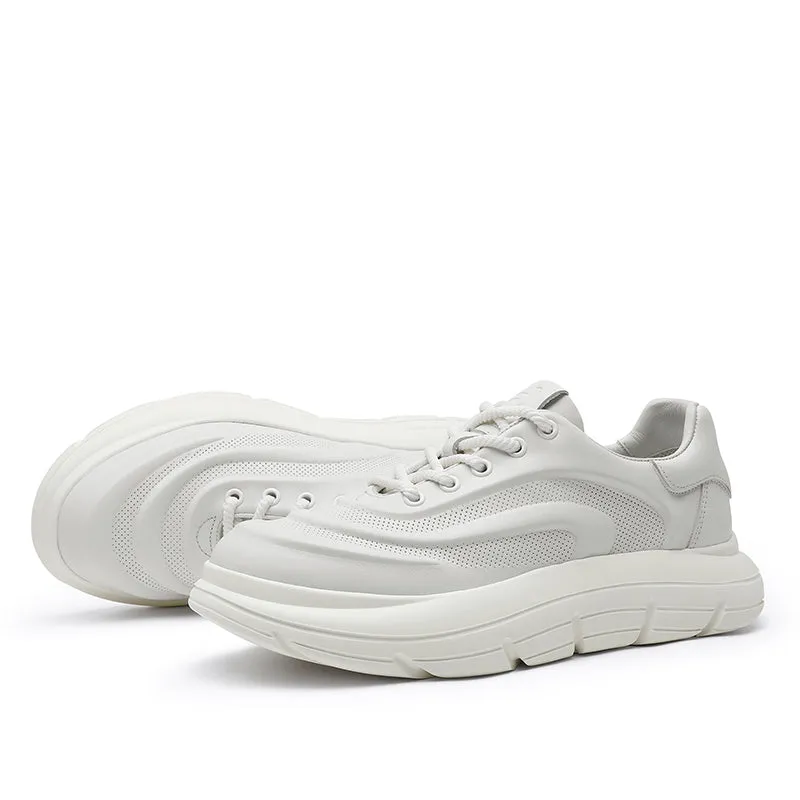 TNV Casual Genuine Leather Shoes Thick Bottom Sneakers Laces Up Breathable DS06037