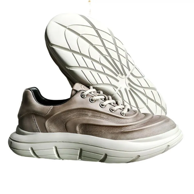 TNV Casual Genuine Leather Shoes Thick Bottom Sneakers Laces Up Breathable DS06037