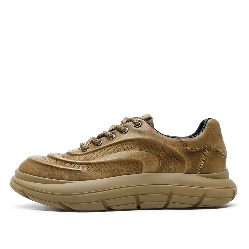 TNV Casual Genuine Leather Shoes Thick Bottom Sneakers Laces Up Breathable DS06037
